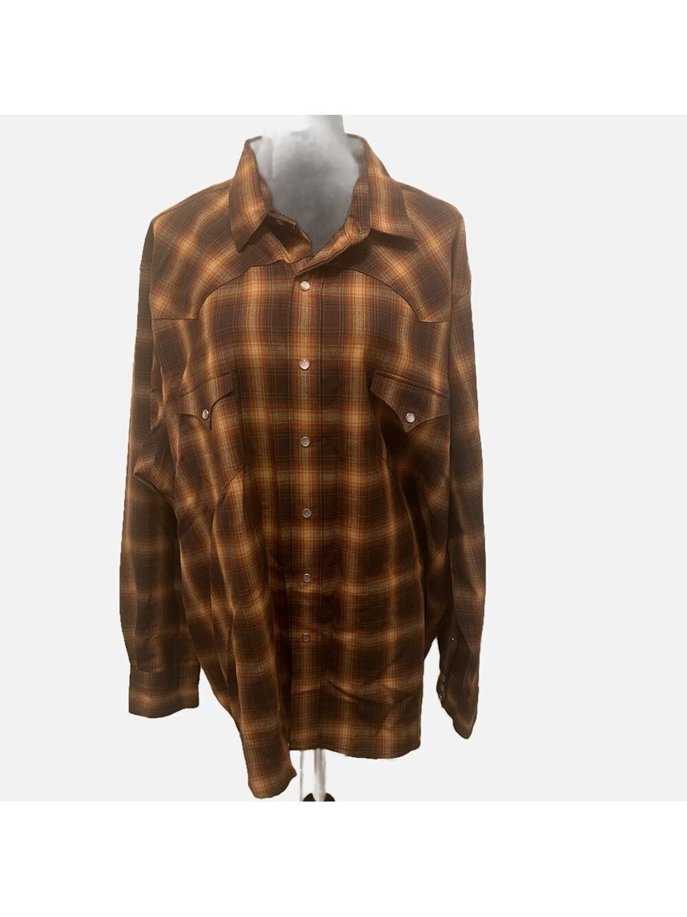 VTG CC Filson Brown Plaid Western Wool Pearl Snap Button-Up Shirt Rodeo XXL